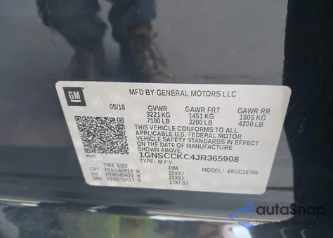 2018 Chevrolet Tahoe Premier z USA, uszkodzony, nr VIN 1GNSCCKC4JR365908